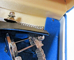 VTG SWANK mesh WRAP Men SET Cuflink Lapel Tie tac pin Blu Rhinestone Silver Tone