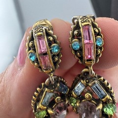 Hollycraft Vintage Floral Gold and Pink Necklace and Earring Set
