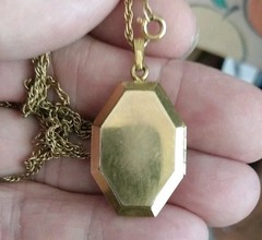 Antique 12 k gold filled Cameo Hexagon Shaped Double Picture Locket & Chain