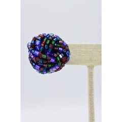 Vintage Beaded Earrings Knot Purple Navy Metallic Multi-Color Post 1980s BinAF