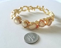 Vintage LES BERNARD INC Rare Clamper Bracelet Faux Baroque Pearl Gold Tone