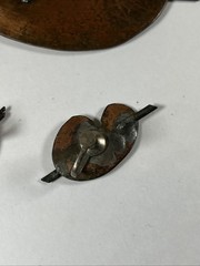 VINTAGE COPPER BROOCH & CLIP EARRINGS ARTIST PALETTE PAINT BRUSHES NICE