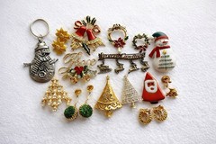 Christmas jewelry lot brooches earrings Many Signed See Description