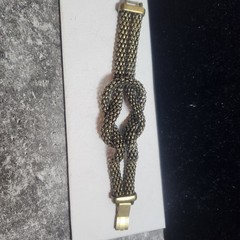 Vintage Antique Brass Tone Mesh Love Knot Bracelet Fold Over Clasp 7 Inch