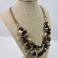 Casual Career Black & Gold Tone Statement Necklace 22 Inch