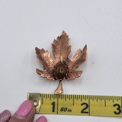 Vintage Renoir Copper Maple Leaf Brooch Brown Stone Cabochon Mid Century Pin