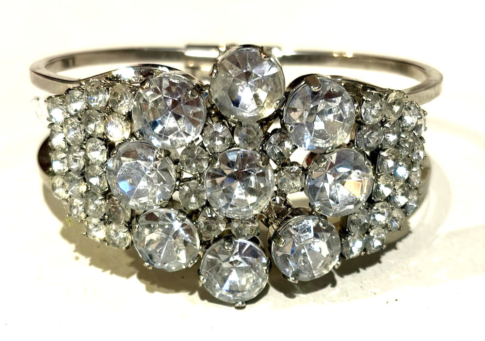 JULIANA Delizza & Elster Clear Rhinestone HUGE Clamper Bracelet Vintage-PRISTINE