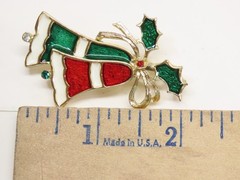 Christmas Bell Cluster Brooch Earring Set Enamel Beatrix Gold Tone VTG D2832