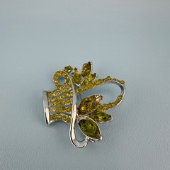 Vintage Flower Basket Brooch Pin Lot Silver Tone Green Resin Some Signed