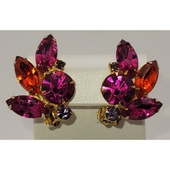 Vintage Set Gold-tone & Rhinestone Brooch and Clip on Earrings