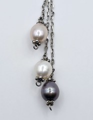 Vtg Sterling Silver Multi Color Freshwater Pearl Lariat Y Drop Tassel Necklace