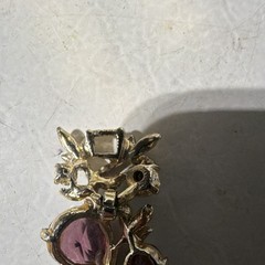 Gold Tone Floral Leaf Link Bracelet Purple Teardrop Rhinestones Blue, Box Clasp