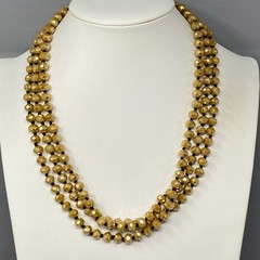 Czech Gold Glass Bead Flapper Necklace Fire Polished Coated Hand Knotted Cord 62