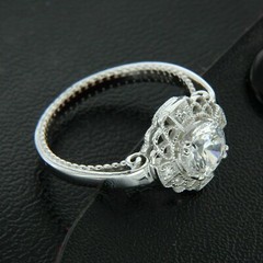 1930s Vintage Art Deco Lab Created Diamond Engagement Wedding 925 Silver Ring