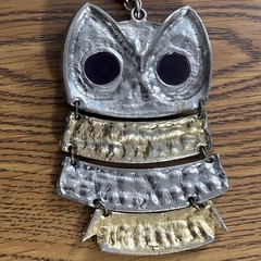 Vintage Silver & Gold Tone Articulated Owl Pendant Necklace W/Purple Stone Eyes