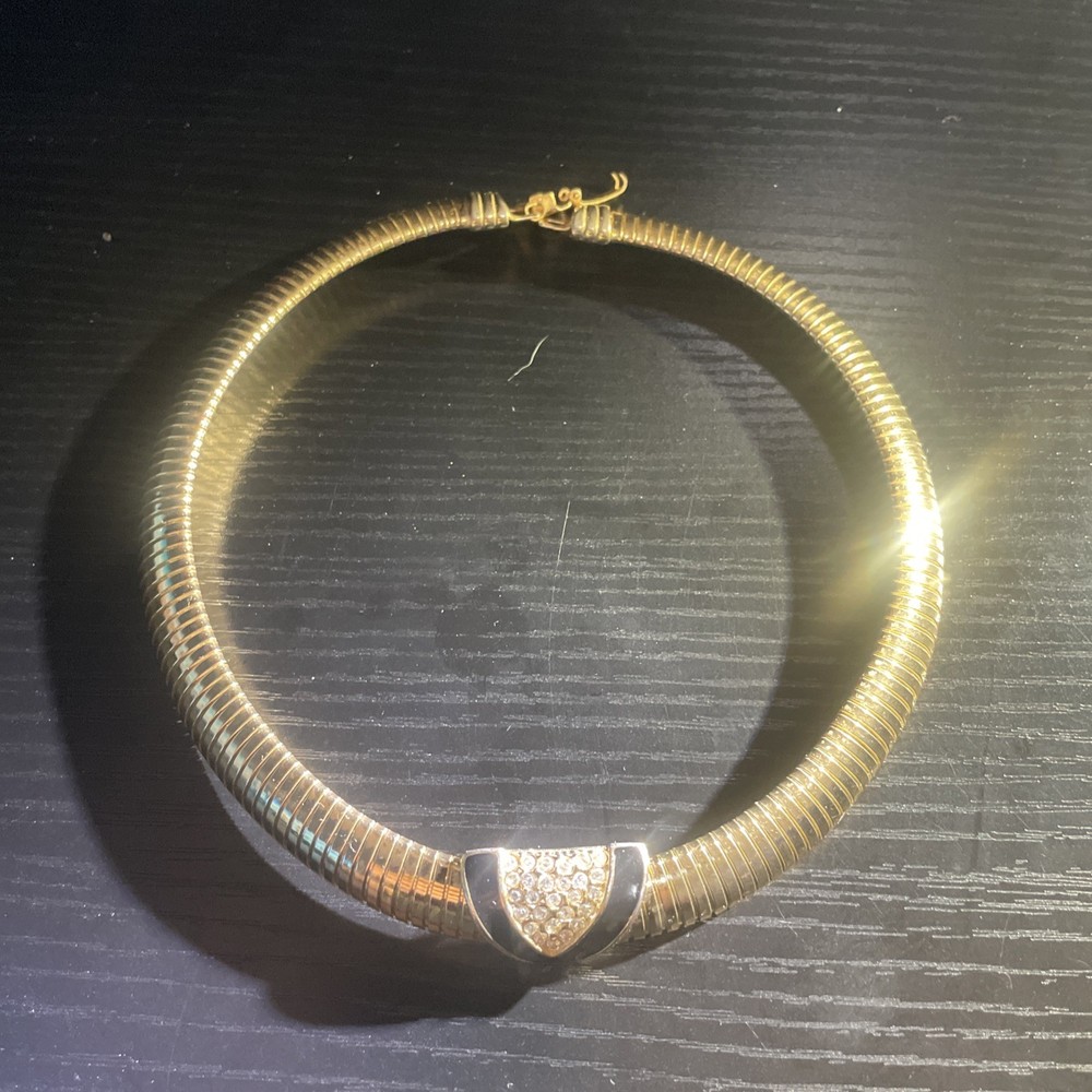 Vintage Rhinestone Gold Plated Collar Necklace 1970- 80’s RARE