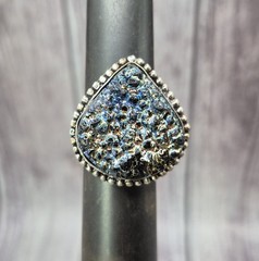 Large Vintage 925 Sterling Silver Blue Gold Druzy Ring Size 8.5 Estate Jewelry