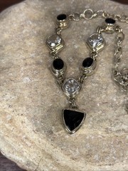 Sterling Silver Arya Black Onyx Quartz Collar Necklace black white silver