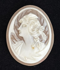 Loose Antique Carved Shell Cameo Portrait Lady Styled Hair Detailed Background