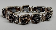 Vintage Signed F.LLI Peruzzi Italy Sterling Silver Floral Rose Link Bracelet