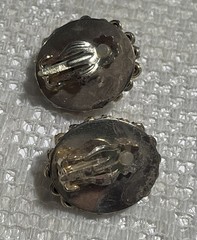 Vintage Clip Earrings Signed Pat Pend Dome Cluster Prong Set Topaz AB Rhinestone