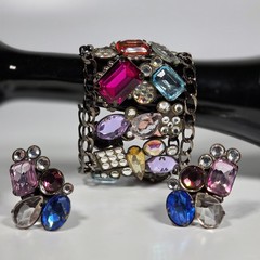 1980’s Les Neredides Multicolor Cuff Bracelet & Earring Set from Nice, France