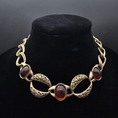 Brown Lucite Gold Tone Link Chain Necklace Vintage 1990s Jewelry