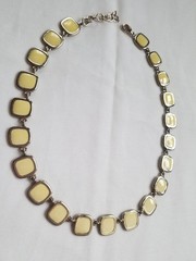 Vintage 1970s Black and Cream Enamel Geometric Necklace Reversible Silvertone
