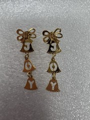 Lot Of 3 VTG Christmas Gold-Tone Joy Bow Dangle Earrings & Brooch Pin Moon Santa