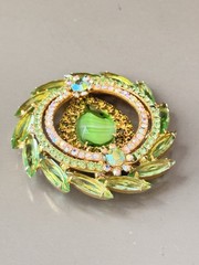 Vintage Verified JULIANA D&E BOOK SET Green Striped Crest Brooch & Earring Set