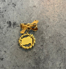 Vintage Goldtone Bow W/ Dangle Circle Lined W/Crystals & American Flag Brooch