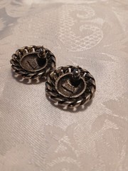 Vintage PEP Silver Tone Round Domed Braid Stud Earrings, 1″, Stamped