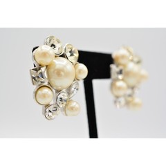 Vintage Crystal Cluster Earrings Chunky Rhinestone Pearl Heavy Bridal NOS 1980s