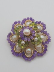 Swoboda Pearl Amethyst Peridot Pin Minty!