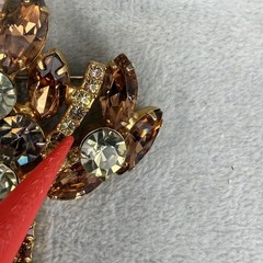 Vintage Juliana Rhinestone Brooch Clip On Earrings Set Gold Tone Brown READ