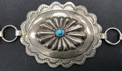 OLD PAWN Navajo 36″ Sterling Silver Concho Belt 12-Link ~ Vintage Blue Turquoise
