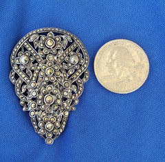 Vintage ORIGINAL Deco STERLING SILVER Diamond Cut Marcasite Brooch Clip BROACH