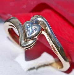 10k yellow gold ring natural diamond heart size 6 handmade 2.15gr N195