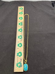 JTV Gold Tone Long Turquoise Pendant Necklace Silver 925