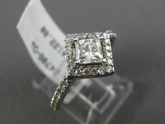 WIDE .99CT ROUND & PRINCESS DIAMOND 14KT WHITE GOLD HALO SQUARE ENGAGEMENT RING