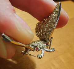 RARE BOOK PIECE Ora Vtg 1930s Signed Pat. ERROR Hinged Butterfly Moth Dress Clip