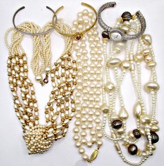 Vintage 6pc Lot Faux Pearl, Silver/Gold-tone Necklaces Cuff Bracelets Rhinestone