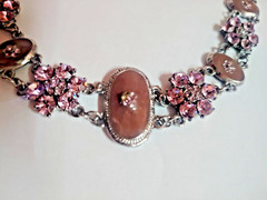 Antique Style Art Deco Silver Tone Filigree Pink/Purple Cabochon jewelry Set