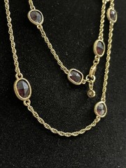 Vtg Monet Very Long Flapper Necklace 53” Varied Stone Shapes, Red Faceted