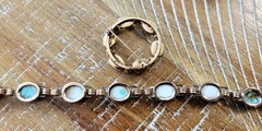 Vintage H. G. Marbled Glass with Pearl Circle Pin and Link Bracelet Set