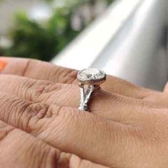 Art Deco Style Round Lab Created Diamond Engagement Bezel Ring 14K White Gold FN