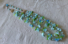 HONG KONG Vintage Pastel Blues Greens Floral Two Strand Lucite Necklace 1960s