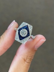 Elongated Vintage Cocktail Ring 2.3 Ct Simulated Diamond 14k White Gold Over