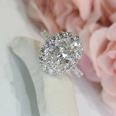 2Ct Oval Cut Lab Created Diamond Halo 14K White Gold FN Engagement Wedding Ring