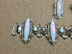 Vintage 1950’s Wide Opaline Glass Purple Crystal Chain Bracelet And Earrings